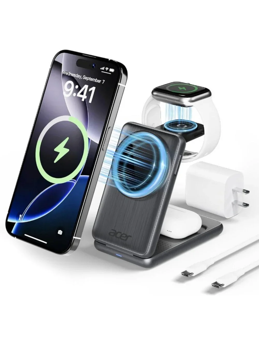 3-in-1 Magnetic Charging Station for iPhone, Apple Watch & AirPods - Foldable